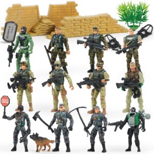 JOYIN 16 PCs Army Men Playset with 12 Realistic Army Ranger Men Action Figures and Weapon Gear Accessories, Military Soldiers Action Figures Playset, Gift for Boys 3 4 5 6 7 8